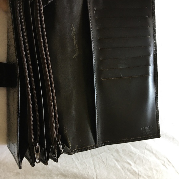 Brown Croc Embossed Furla Leather Wallet - Picture 5 of 7